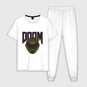 Мужская пижама хлопок с принтом DOOM в Петрозаводске, 100% хлопок | брюки и футболка прямого кроя, без карманов, на брюках мягкая резинка на поясе и по низу штанин
 | doom | doom eternal | game | minimalism | игры | минимализм