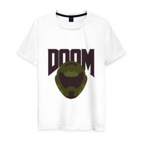 Мужская футболка хлопок с принтом DOOM в Петрозаводске, 100% хлопок | прямой крой, круглый вырез горловины, длина до линии бедер, слегка спущенное плечо. | doom | doom eternal | game | minimalism | игры | минимализм