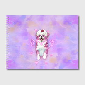 Альбом для рисования с принтом Ангелок корги в Петрозаводске, 100% бумага
 | матовая бумага, плотность 200 мг. | dog | ангел | ангелок | еда | корги | мороженое | пес | пироженко | пирожное | сердечки | собака | собачка