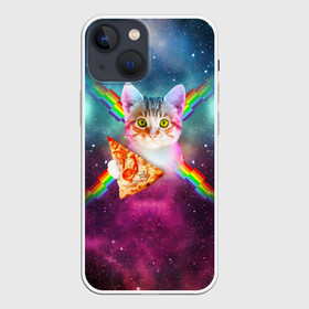 Чехол для iPhone 13 mini с принтом Кот с радугой и пиццей в Петрозаводске,  |  | еда | космос | кот | котик | пиксели | пицца | радуга | фаст фуд