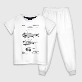 Детская пижама хлопок с принтом Patent - Artificial bait в Петрозаводске, 100% хлопок |  брюки и футболка прямого кроя, без карманов, на брюках мягкая резинка на поясе и по низу штанин
 | patent | воблер | идея | история | крючок | патент | приманка | разработка | рыбак | рыбалка | туризм | удочка | чертеж | чертежи