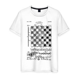 Мужская футболка хлопок с принтом Patent - Chess board в Петрозаводске, 100% хлопок | прямой крой, круглый вырез горловины, длина до линии бедер, слегка спущенное плечо. | chess | patent | игра | идея | история | логика | настолка | патент | разработка | чертеж | чертежи | шахматы | шашки