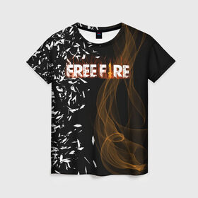 Женская футболка 3D с принтом FREE FIRE в Петрозаводске, 100% полиэфир ( синтетическое хлопкоподобное полотно) | прямой крой, круглый вырез горловины, длина до линии бедер | free fire | free fire pc | game | garena | mobile game | royale | trsffb | битва онлайн | гарена | игра | огонь | свободный огонь | фри фаер