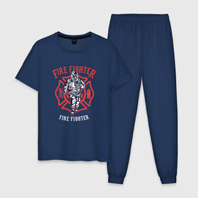 Мужская пижама хлопок с принтом Fire fighter в Петрозаводске, 100% хлопок | брюки и футболка прямого кроя, без карманов, на брюках мягкая резинка на поясе и по низу штанин
 | Тематика изображения на принте: мчс | огнеборец | пожар | пожарный