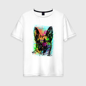 Женская футболка хлопок Oversize с принтом Собака в Петрозаводске, 100% хлопок | свободный крой, круглый ворот, спущенный рукав, длина до линии бедер
 | животные | овчарка | пес | собака