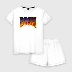 Женская пижама с шортиками хлопок с принтом DOOM в Петрозаводске, 100% хлопок | футболка прямого кроя, шорты свободные с широкой мягкой резинкой | doom | doom eternal | дум