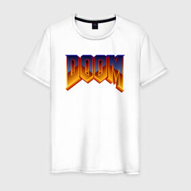 Мужская футболка хлопок с принтом DOOM в Петрозаводске, 100% хлопок | прямой крой, круглый вырез горловины, длина до линии бедер, слегка спущенное плечо. | Тематика изображения на принте: doom | doom eternal | дум