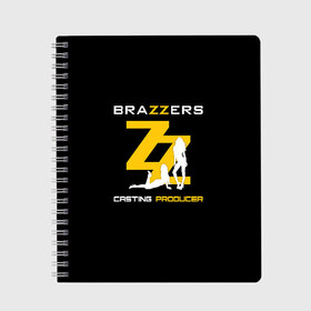 Тетрадь с принтом Brazzers Casting-producer в Петрозаводске, 100% бумага | 48 листов, плотность листов — 60 г/м2, плотность картонной обложки — 250 г/м2. Листы скреплены сбоку удобной пружинной спиралью. Уголки страниц и обложки скругленные. Цвет линий — светло-серый
 | adults | brazzers | casting | girls | inscription | logo | movies | producer | silhouette | studio | девушки | кастинг | логотип | надпись | продюсер | силуэт | студия | фильмы