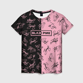 Женская футболка 3D с принтом BLACKPINK АВТОГРАФЫ в Петрозаводске, 100% полиэфир ( синтетическое хлопкоподобное полотно) | прямой крой, круглый вырез горловины, длина до линии бедер | blackpink | kpop