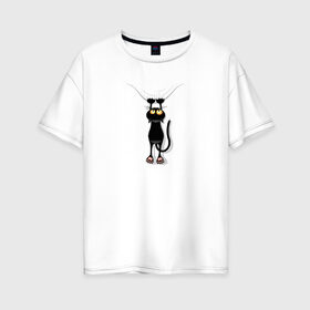 Женская футболка хлопок Oversize с принтом Кот Повис в Петрозаводске, 100% хлопок | свободный крой, круглый ворот, спущенный рукав, длина до линии бедер
 | домашнее животное | животное | кот | котенок