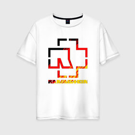 Женская футболка хлопок Oversize с принтом RAMMSTEIN GERMANY в Петрозаводске, 100% хлопок | свободный крой, круглый ворот, спущенный рукав, длина до линии бедер
 | rammstein | рамштайн