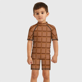 Детский купальный костюм 3D с принтом Плитка Шоколада  в Петрозаводске, Полиэстер 85%, Спандекс 15% | застежка на молнии на спине | Тематика изображения на принте: brown. | chocolate bar | food | еда | коричневый | плитка шоколада | шоколад | шоколадка