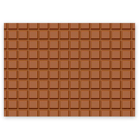 Поздравительная открытка с принтом Плитка Шоколада в Петрозаводске, 100% бумага | плотность бумаги 280 г/м2, матовая, на обратной стороне линовка и место для марки
 | Тематика изображения на принте: brown. | chocolate bar | food | еда | коричневый | плитка шоколада | шоколад | шоколадка