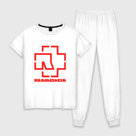 Женская пижама хлопок с принтом RAMMSTEIN в Петрозаводске, 100% хлопок | брюки и футболка прямого кроя, без карманов, на брюках мягкая резинка на поясе и по низу штанин | rammstein | рамштайн