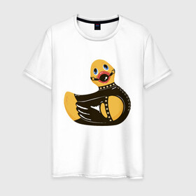Мужская футболка хлопок с принтом Уточка bdsm в Петрозаводске, 100% хлопок | прямой крой, круглый вырез горловины, длина до линии бедер, слегка спущенное плечо. | кляп | кожа | латекс | птица | утка | уточка