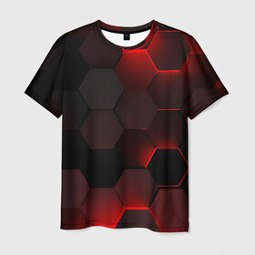 Мужская футболка 3D с принтом 3D плиты в Петрозаводске, 100% полиэфир | прямой крой, круглый вырез горловины, длина до линии бедер | 3d | 3д | абстракция | квадраты | неон | плитки | плиты | свет | свечение | текстура