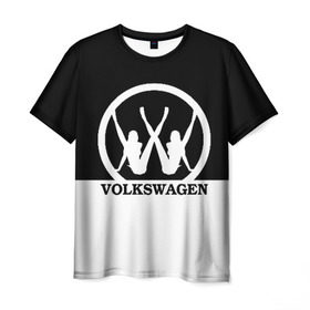 Мужская футболка 3D с принтом Volkswagen в Петрозаводске, 100% полиэфир | прямой крой, круглый вырез горловины, длина до линии бедер | brand | car | german | girls | logo | silhouette | volkswagen | автомобиль | девушки | логотип | марка | немецкий | силуэт