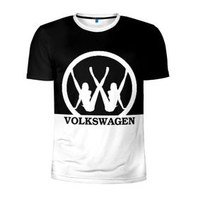 Мужская футболка 3D спортивная с принтом Volkswagen в Петрозаводске, 100% полиэстер с улучшенными характеристиками | приталенный силуэт, круглая горловина, широкие плечи, сужается к линии бедра | Тематика изображения на принте: brand | car | german | girls | logo | silhouette | volkswagen | автомобиль | девушки | логотип | марка | немецкий | силуэт
