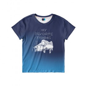 Детская футболка 3D с принтом Моя любимая рыбалка в Петрозаводске, 100% гипоаллергенный полиэфир | прямой крой, круглый вырез горловины, длина до линии бедер, чуть спущенное плечо, ткань немного тянется | Тематика изображения на принте: 
