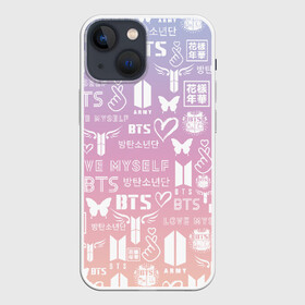 Чехол для iPhone 13 mini с принтом BTS LOGOBOMBING в Петрозаводске,  |  | Тематика изображения на принте: bts | bts boy | bts love | k pop | love yourself | айдол | битиэс. | бтс | ким тэ хен | фанфик бтс | чон чонгук