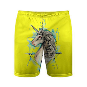 Мужские шорты спортивные с принтом Единорог Yellow Unicorn  в Петрозаводске,  |  | unicorn | yellow unicorn | единорог | единорожки | животные | лошади