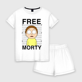 Женская пижама с шортиками хлопок с принтом Free Morty в Петрозаводске, 100% хлопок | футболка прямого кроя, шорты свободные с широкой мягкой резинкой | Тематика изображения на принте: c 137 | morty | morty smith | portal | rick | rick and morty | rick sanchez | sanchez | smith | морти | морти смит | портал | рик | рик и морти | рик санчез | санчез | смит