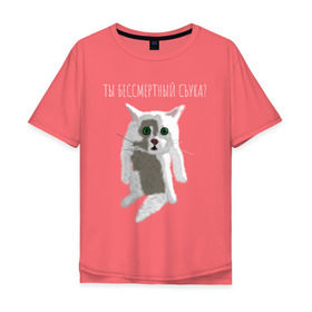 Мужская футболка хлопок Oversize с принтом Кот Гопник в Петрозаводске, 100% хлопок | свободный крой, круглый ворот, “спинка” длиннее передней части | cat | гопник | злой кот | интернет приколы | кот | котик | кошак | мем | мемы | надпись | рисунок