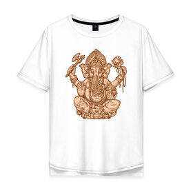 Мужская футболка хлопок Oversize с принтом Ганеш в Петрозаводске, 100% хлопок | свободный крой, круглый ворот, “спинка” длиннее передней части | бог. индуизм | буддизм | ганеш | ганеша | индия | кришна | мифология | оберег | ом | слон | талисман