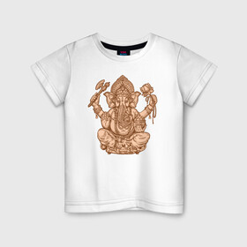 Детская футболка хлопок с принтом Ганеш в Петрозаводске, 100% хлопок | круглый вырез горловины, полуприлегающий силуэт, длина до линии бедер | Тематика изображения на принте: бог. индуизм | буддизм | ганеш | ганеша | индия | кришна | мифология | оберег | ом | слон | талисман
