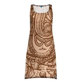 Платье-майка 3D с принтом Ганеш в Петрозаводске, 100% полиэстер | полуприлегающий силуэт, широкие бретели, круглый вырез горловины, удлиненный подол сзади. | бог. индуизм | буддизм | ганеш | ганеша | индия | кришна | мифология | оберег | ом | слон | талисман