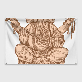 Флаг-баннер с принтом Ганеш в Петрозаводске, 100% полиэстер | размер 67 х 109 см, плотность ткани — 95 г/м2; по краям флага есть четыре люверса для крепления | бог. индуизм | буддизм | ганеш | ганеша | индия | кришна | мифология | оберег | ом | слон | талисман