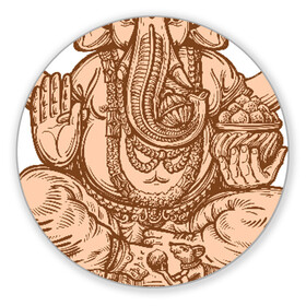 Коврик для мышки круглый с принтом Ганеш в Петрозаводске, резина и полиэстер | круглая форма, изображение наносится на всю лицевую часть | бог. индуизм | буддизм | ганеш | ганеша | индия | кришна | мифология | оберег | ом | слон | талисман