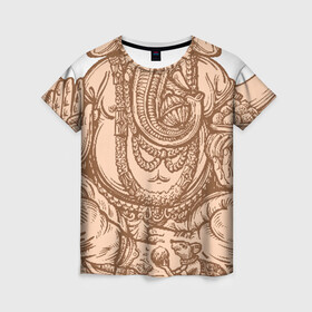 Женская футболка 3D с принтом Ганеш в Петрозаводске, 100% полиэфир ( синтетическое хлопкоподобное полотно) | прямой крой, круглый вырез горловины, длина до линии бедер | бог. индуизм | буддизм | ганеш | ганеша | индия | кришна | мифология | оберег | ом | слон | талисман