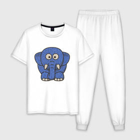 Мужская пижама хлопок с принтом Голубой слоник в Петрозаводске, 100% хлопок | брюки и футболка прямого кроя, без карманов, на брюках мягкая резинка на поясе и по низу штанин
 | Тематика изображения на принте: животные | мамонт | маугли | персонаж | природа | слон | слоник