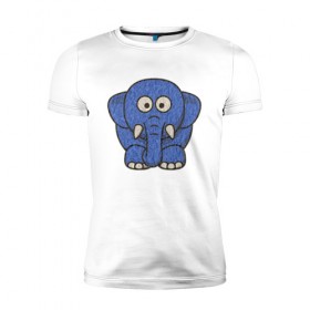 Мужская футболка премиум с принтом Голубой слоник в Петрозаводске, 92% хлопок, 8% лайкра | приталенный силуэт, круглый вырез ворота, длина до линии бедра, короткий рукав | Тематика изображения на принте: животные | мамонт | маугли | персонаж | природа | слон | слоник