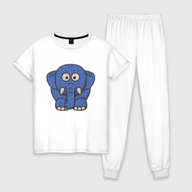 Женская пижама хлопок с принтом Голубой слоник в Петрозаводске, 100% хлопок | брюки и футболка прямого кроя, без карманов, на брюках мягкая резинка на поясе и по низу штанин | животные | мамонт | маугли | персонаж | природа | слон | слоник
