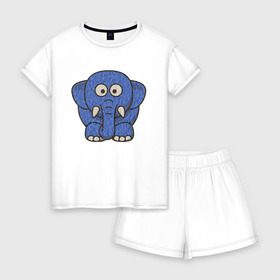 Женская пижама с шортиками хлопок с принтом Голубой слоник в Петрозаводске, 100% хлопок | футболка прямого кроя, шорты свободные с широкой мягкой резинкой | животные | мамонт | маугли | персонаж | природа | слон | слоник