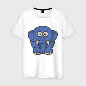 Мужская футболка хлопок с принтом Голубой слоник в Петрозаводске, 100% хлопок | прямой крой, круглый вырез горловины, длина до линии бедер, слегка спущенное плечо. | животные | мамонт | маугли | персонаж | природа | слон | слоник