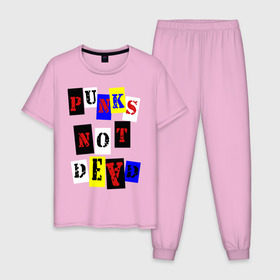 Мужская пижама хлопок с принтом Punks not dead в Петрозаводске, 100% хлопок | брюки и футболка прямого кроя, без карманов, на брюках мягкая резинка на поясе и по низу штанин
 | punks | панки | хой