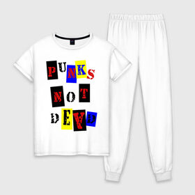 Женская пижама хлопок с принтом Punks not dead в Петрозаводске, 100% хлопок | брюки и футболка прямого кроя, без карманов, на брюках мягкая резинка на поясе и по низу штанин | punks | панки | хой