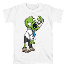 Мужская футболка хлопок с принтом Больной зомби в Петрозаводске, 100% хлопок | прямой крой, круглый вырез горловины, длина до линии бедер, слегка спущенное плечо. | Тематика изображения на принте: апокалипсис | больной | зеленый зомби | зомби | постапокалипсис | уставший зомби