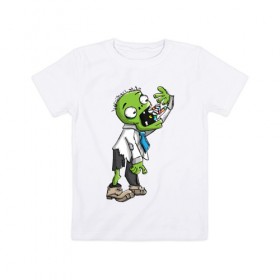 Детская футболка хлопок с принтом Больной зомби в Петрозаводске, 100% хлопок | круглый вырез горловины, полуприлегающий силуэт, длина до линии бедер | апокалипсис | больной | зеленый зомби | зомби | постапокалипсис | уставший зомби