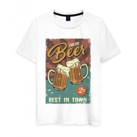 Мужская футболка хлопок с принтом Fresh beer в Петрозаводске, 100% хлопок | прямой крой, круглый вырез горловины, длина до линии бедер, слегка спущенное плечо. | beer | drink | напиток | подарок
