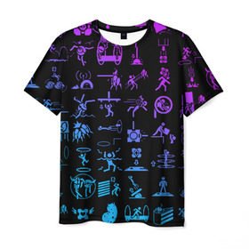 Мужская футболка 3D с принтом Portal icons в Петрозаводске, 100% полиэфир | прямой крой, круглый вырез горловины, длина до линии бедер | half life | головоломка | иконки | пиктограммы | портал | телепорт