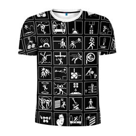 Мужская футболка 3D спортивная с принтом Portal icons в Петрозаводске, 100% полиэстер с улучшенными характеристиками | приталенный силуэт, круглая горловина, широкие плечи, сужается к линии бедра | half life | головоломка | иконки | пиктограммы | портал | телепорт