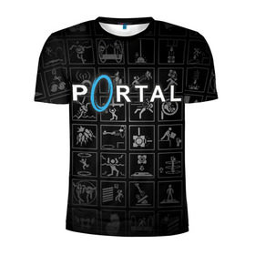Мужская футболка 3D спортивная с принтом Portal icons в Петрозаводске, 100% полиэстер с улучшенными характеристиками | приталенный силуэт, круглая горловина, широкие плечи, сужается к линии бедра | half life | головоломка | иконки | пиктограммы | портал | телепорт