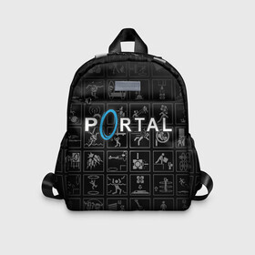 Детский рюкзак 3D с принтом Portal icons в Петрозаводске, 100% полиэстер | лямки с регулируемой длиной, сверху петелька, чтобы рюкзак можно было повесить на вешалку. Основное отделение закрывается на молнию, как и внешний карман. Внутри дополнительный карман. По бокам два дополнительных кармашка | half life | головоломка | иконки | пиктограммы | портал | телепорт