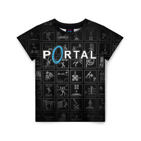 Детская футболка 3D с принтом Portal icons в Петрозаводске, 100% гипоаллергенный полиэфир | прямой крой, круглый вырез горловины, длина до линии бедер, чуть спущенное плечо, ткань немного тянется | half life | головоломка | иконки | пиктограммы | портал | телепорт