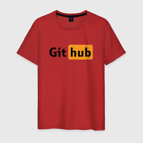 Мужская футболка хлопок с принтом Git Hub в Петрозаводске, 100% хлопок | прямой крой, круглый вырез горловины, длина до линии бедер, слегка спущенное плечо. | git hub | github | it | кодинг