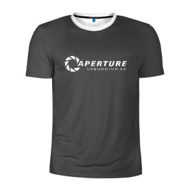Мужская футболка 3D спортивная с принтом APERTURE lab. в Петрозаводске, 100% полиэстер с улучшенными характеристиками | приталенный силуэт, круглая горловина, широкие плечи, сужается к линии бедра | Тематика изображения на принте: aperture | aperture science innovators | game | portal | portal 2